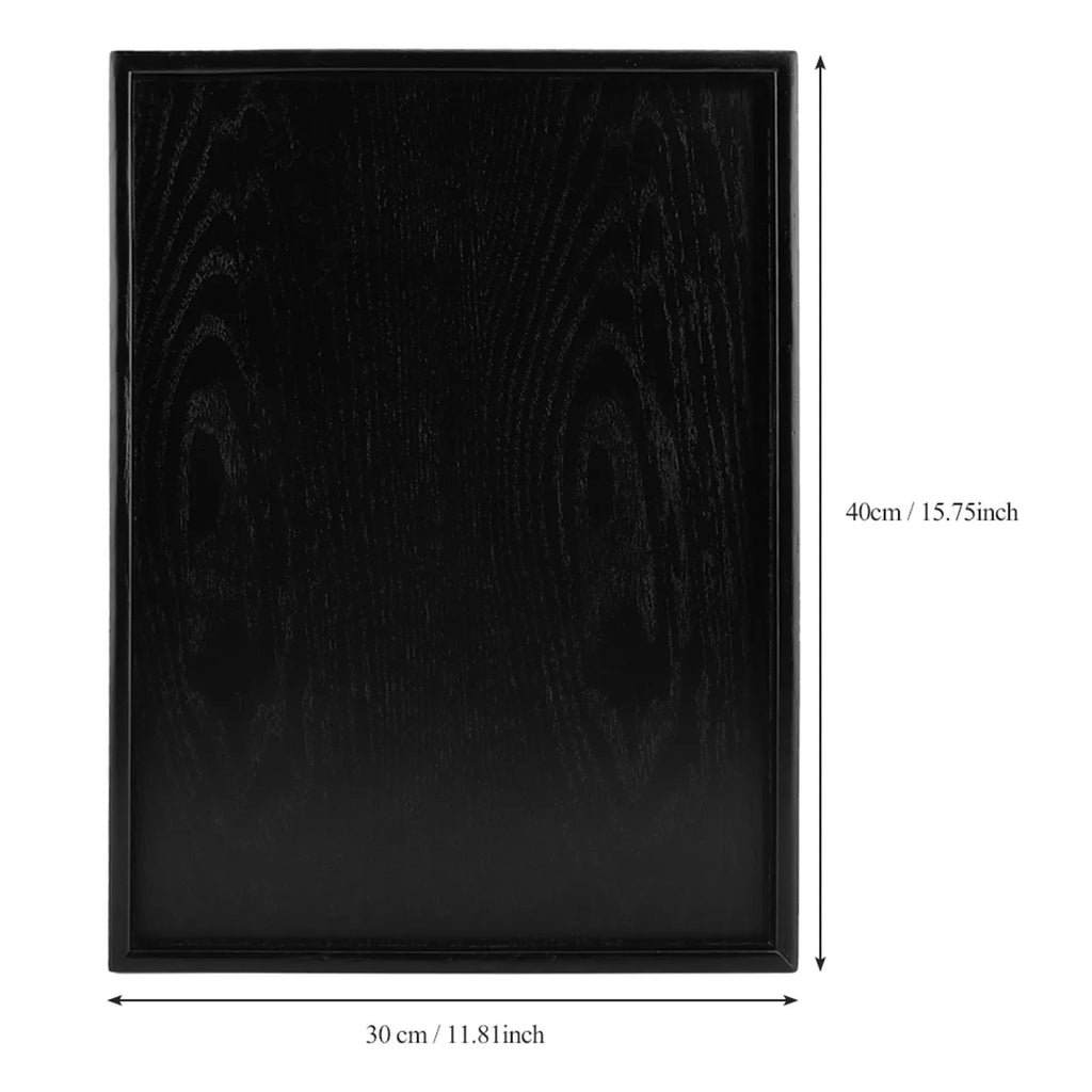 Black Wooden Serving Tray Rectangle Solid Wood Food Tea Coffee Tray for Kitchen Dining Table Decor Accessories Qme 40x30cm