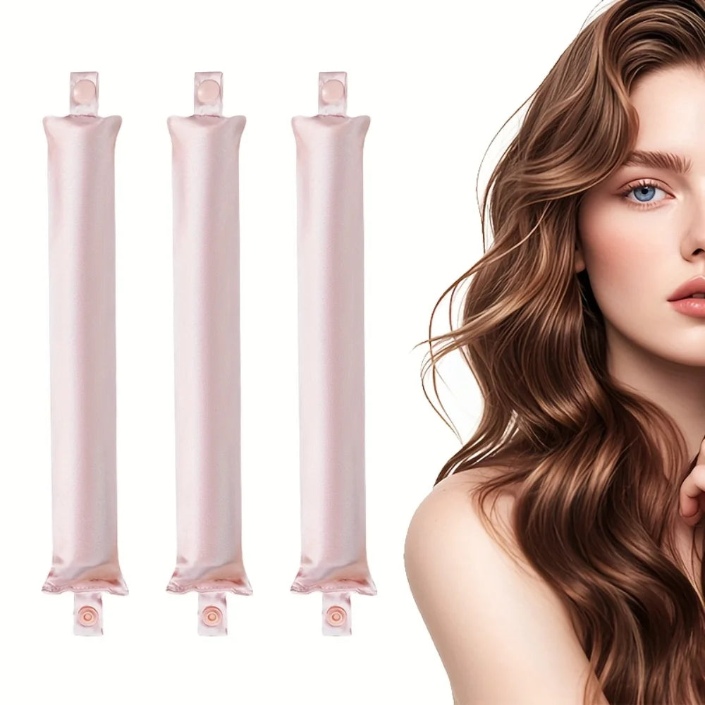 Heatless Curling Headband Overnight Curls Satin No Heat Hair Rollers Qme Pink