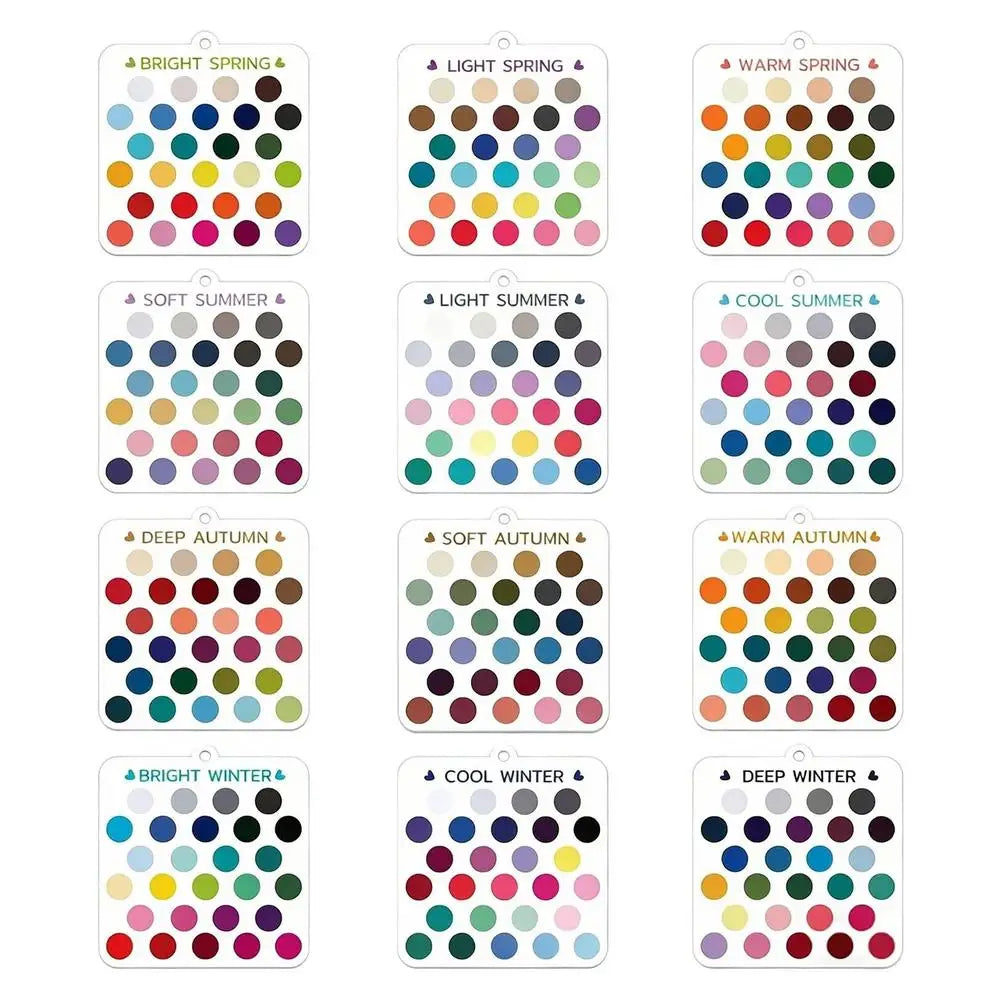 Seasonal Color Selection Cards 12 Piece Seasonal Clear Acrylic Season Color Analysis Template Cards for Clothing Outfits Makeup Qme 12pcs