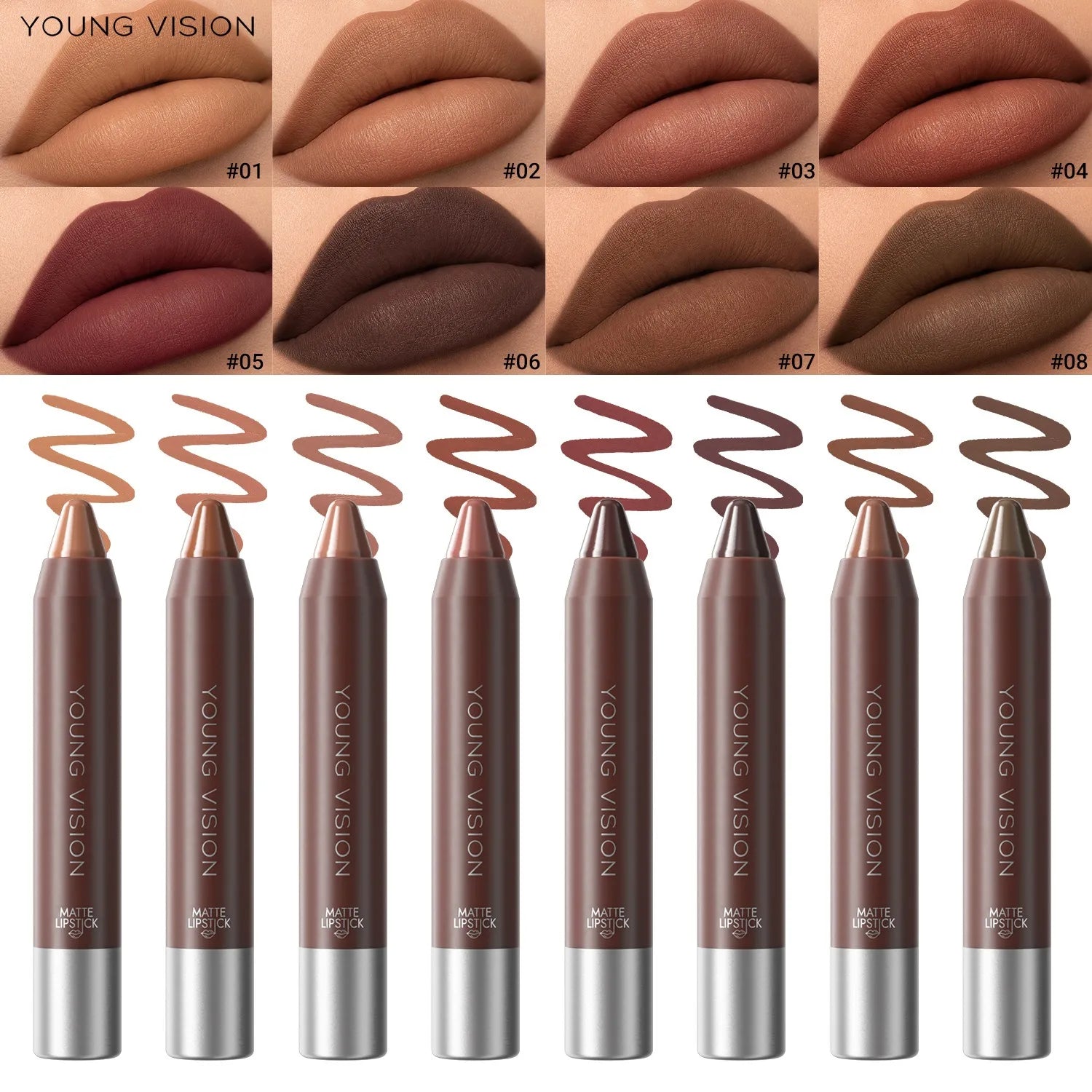 3-in-1 Matte Lip Pencil Crayon, Chocolate Brown Velvet Smooth Lip Liner, LongLasting Waterproof Lipstick for Ombre Gradient Lips Qme