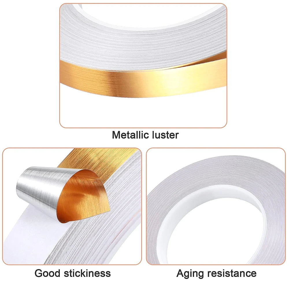 50M Self-Adhesive Tile Beauty Seam Sticker Tape 0.5/1cm Width Waterproof Gold Foil Lines Floor Wall Gap Decor Seal Strip Tape Qme