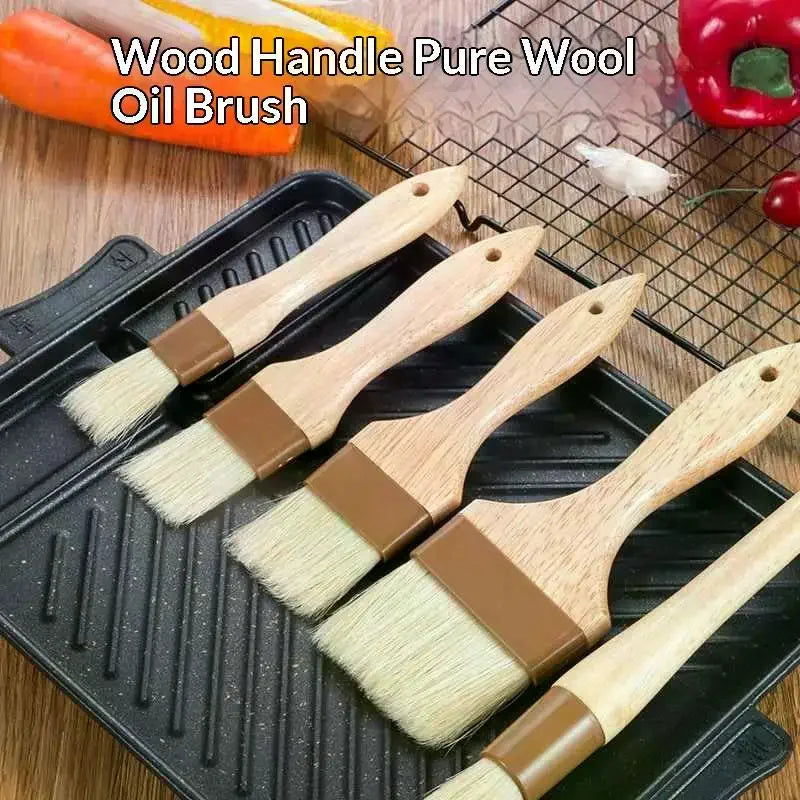 Kitchen Cooking Brushes Barbecue Oil Brush Wooden Handle Bristle Brushes Flat Pastry Baking Brush Qme