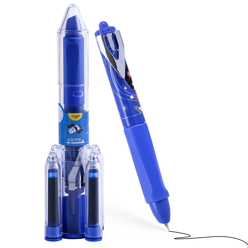 Space Theme Click Fountain Pen with Ink Cartridges, Aesthetic Fun Writing Tool & Desktop Decor Students & Office Use Qme A