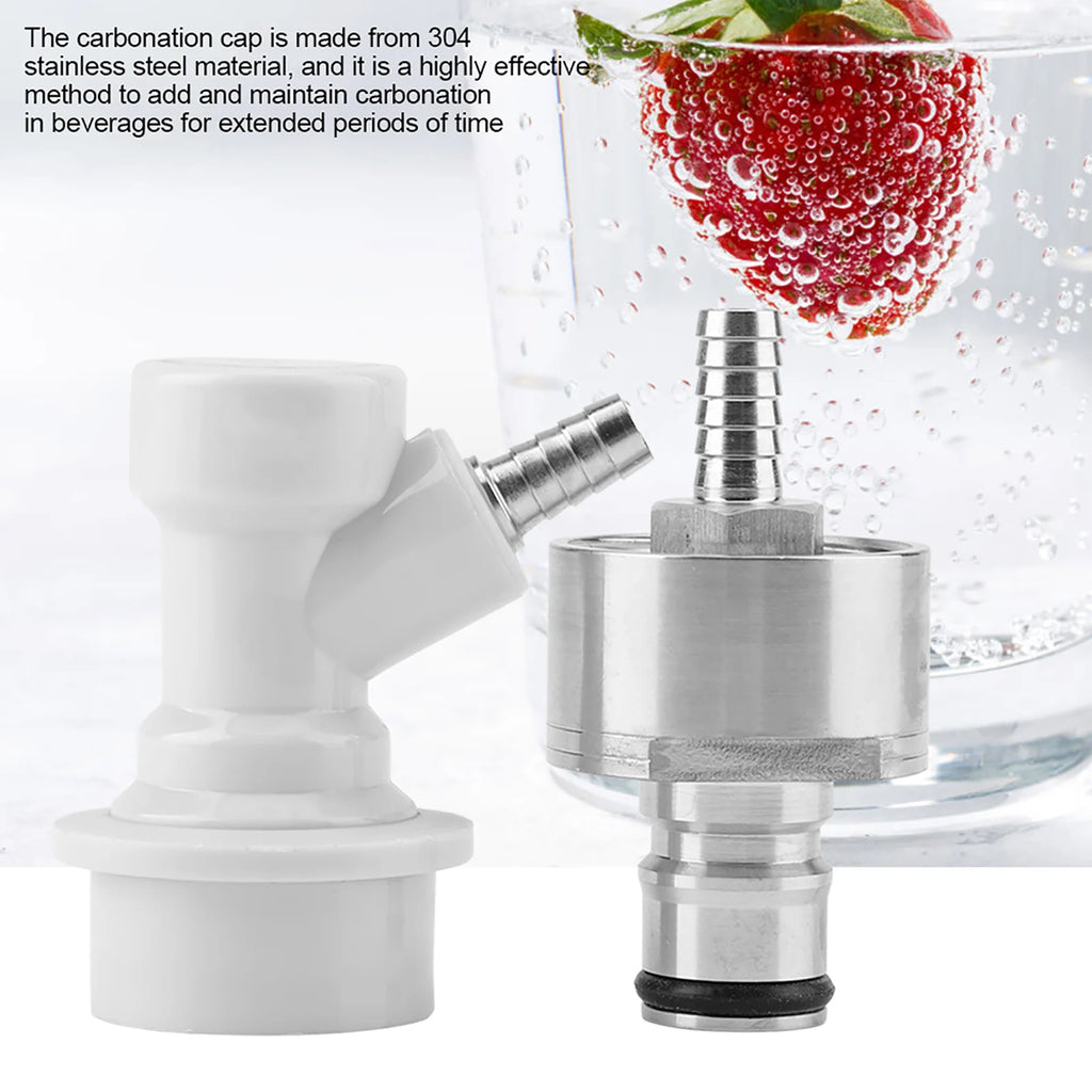 Homebrew Stainless Steel Carbonation Cap with Liquid Ball Lock Disconnect 1/4 Inch Barb Carbonator Adapter for Beer Soda Qme
