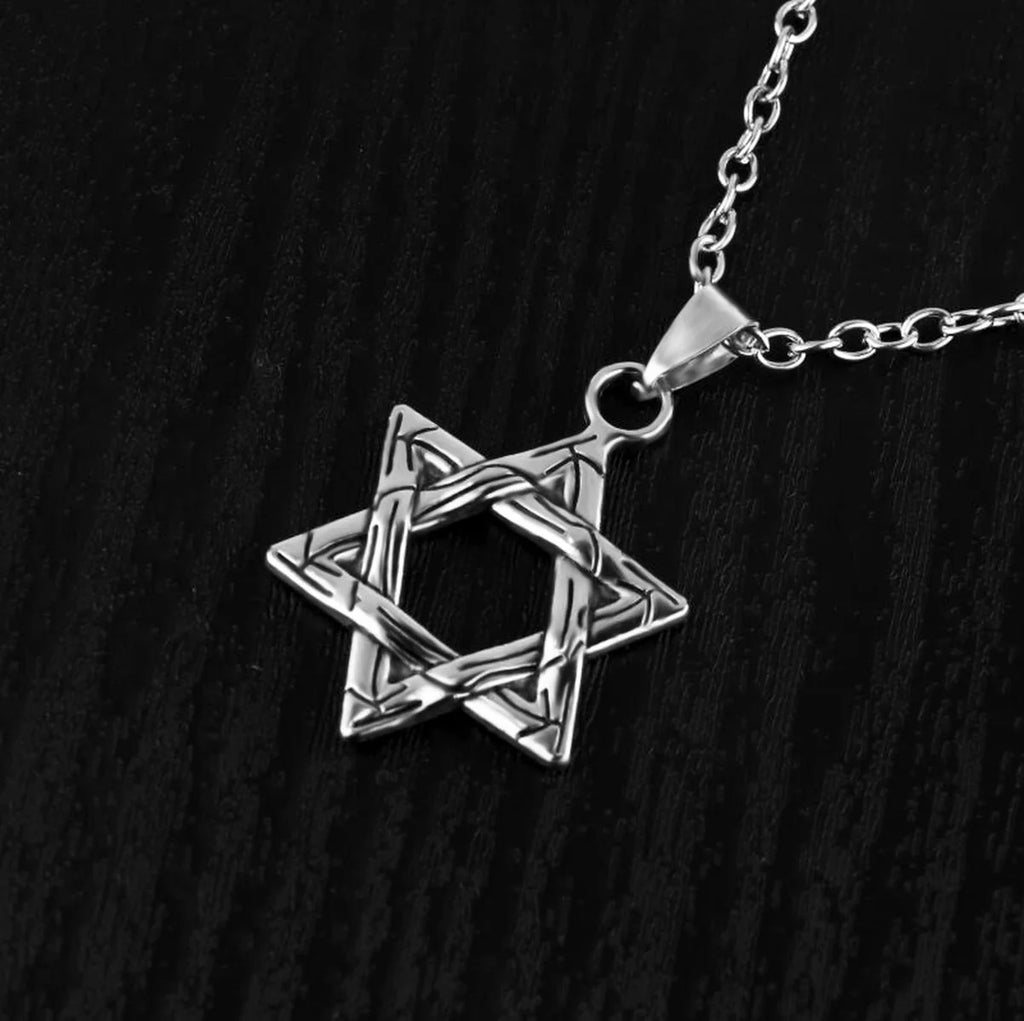 70 cm Jewelry for Men Boys Six-pointed Star of David Pendant Necklace Double-sided Retro Titanium Steel Punk Hip Hop Necklace Qme