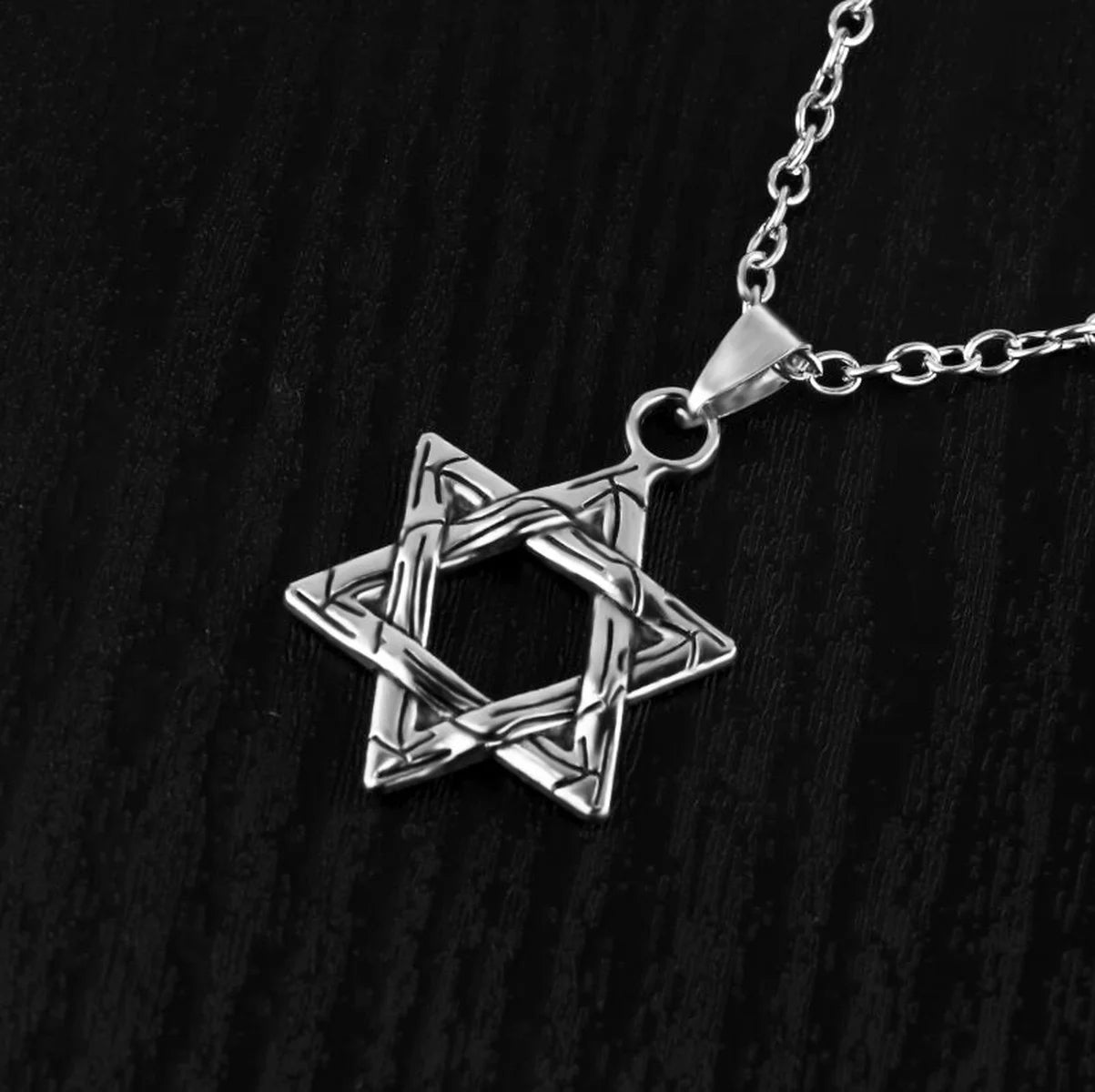 70 cm Jewelry for Men Boys Six-pointed Star of David Pendant Necklace Double-sided Retro Titanium Steel Punk Hip Hop Necklace Qme
