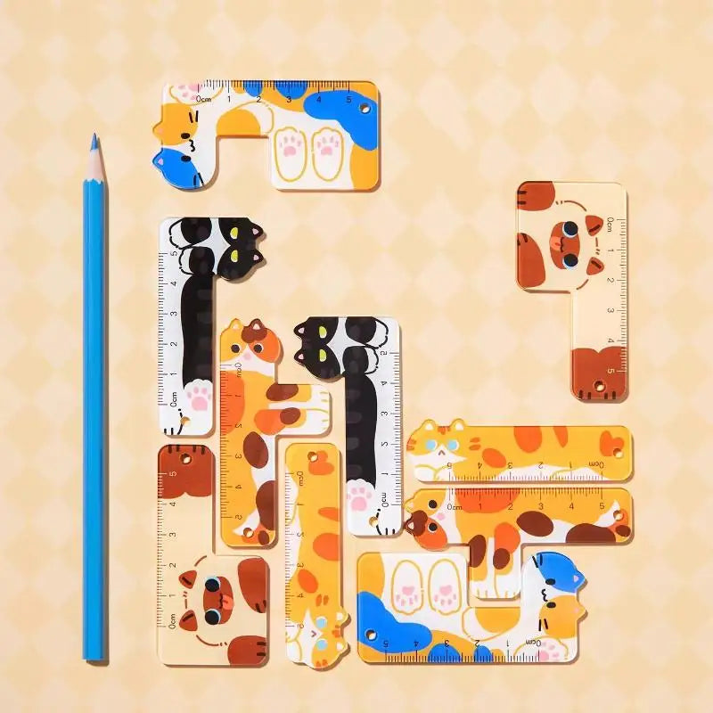 Cute Cartoon Animal Cat Dog Ruler Mini Portable Stationery Pendant Qme