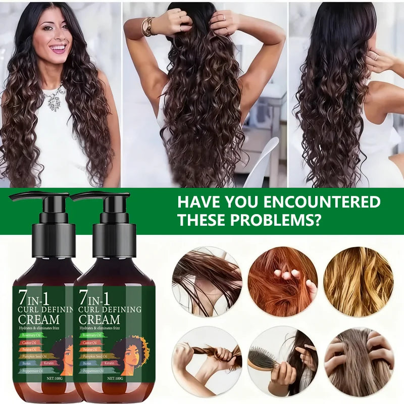 7-in-1 Curl Defining Cream with Rosemary & Castor Oil - Hydrates & Eliminates Frizz for Defined, Bouncy Curls Qme