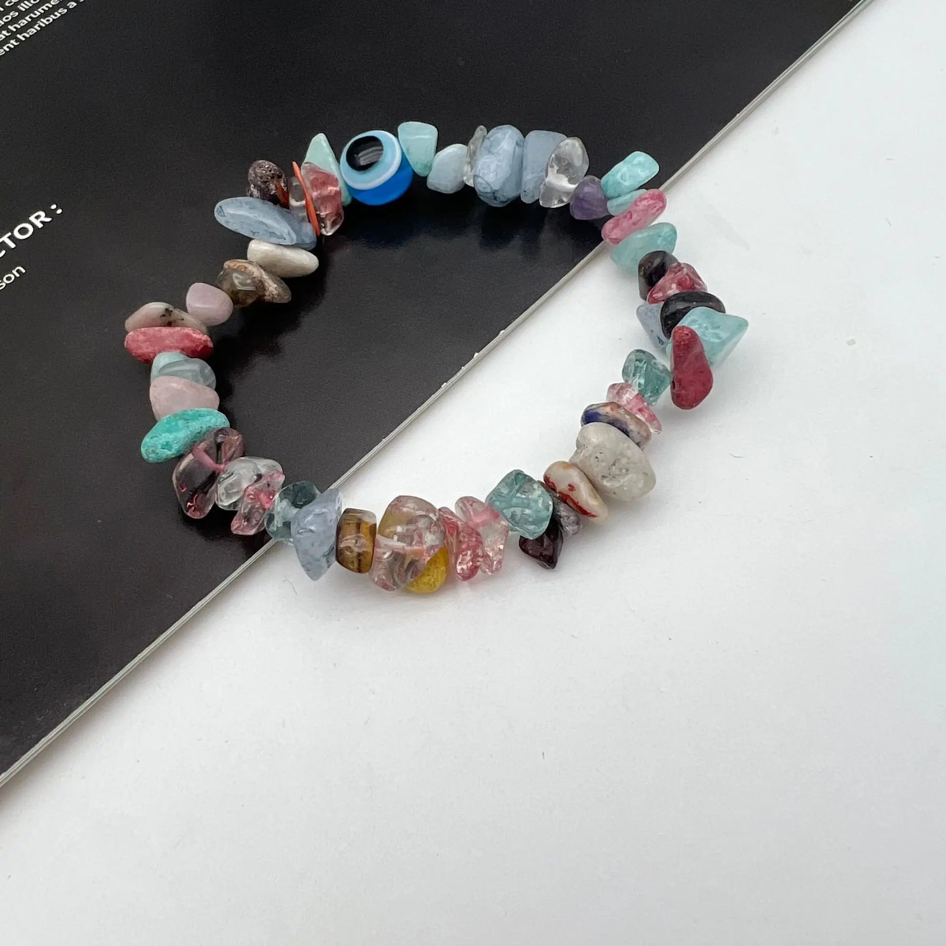 b57 Blue Evil Eye Crystal Bracelet Irregular Natural Stone Beads Chip Jewelry Amethyst Aquamarine Rose Quartz Bangles for Women Qme colour