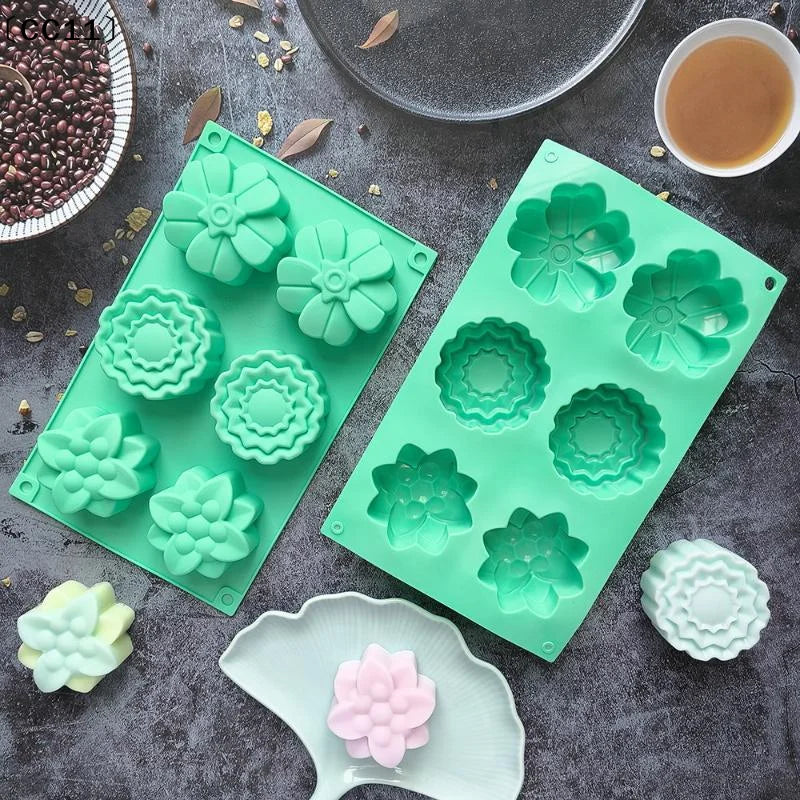 6 Cavity Flowers Silicone Mold DIY Handmade Fondant Cake Baking Qme