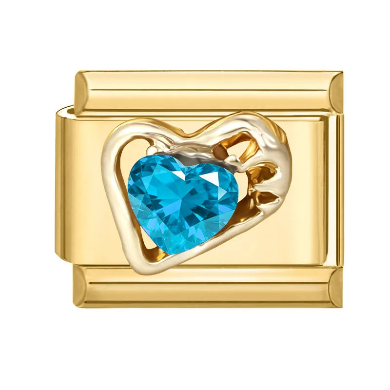 2026 Fashion Unique Colorful Luxury Gems Zircon Gold Color Italian Charm Links Fit 9MM Stainless Steel Bracelet DIY Making Gifts Qme Style 2