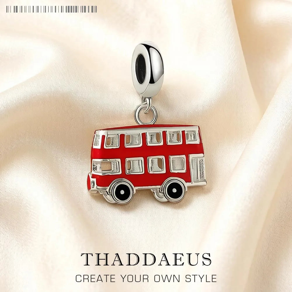 Red London Bus Charm Pendant 925 Sterling Silver Trendy Gift For Women Men Jewelry Qme