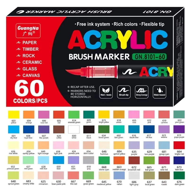72-120 Colors Acrylic Paint Pens Markers Brush Tip Paint Markers For Rock Painting Wood Canvas Stone,Christmas Gift DIY Crafts Qme 60 pcs