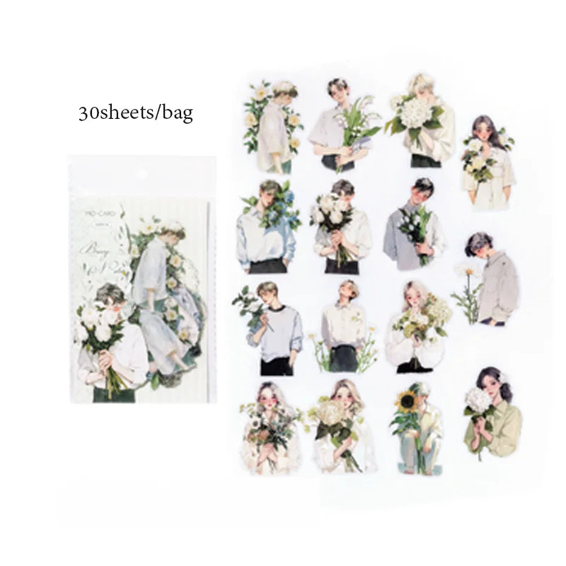 Sticker Pack 30sheets/bag Rose Bouquet Fashion Stickers Scrapbook DIY & Journal Planner Decoration for Phone Case Notebook Qme 4