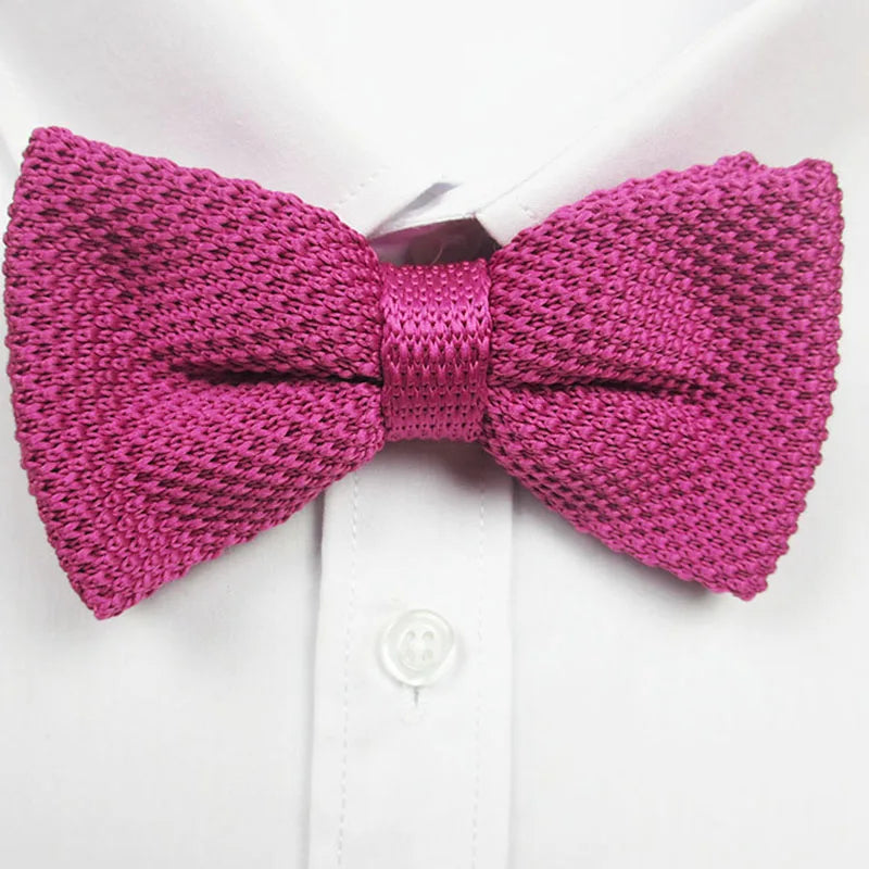 Men Knitted Bowtie Soild Bow Tie Thick Double Deck Pre Tied Qme Rose Red