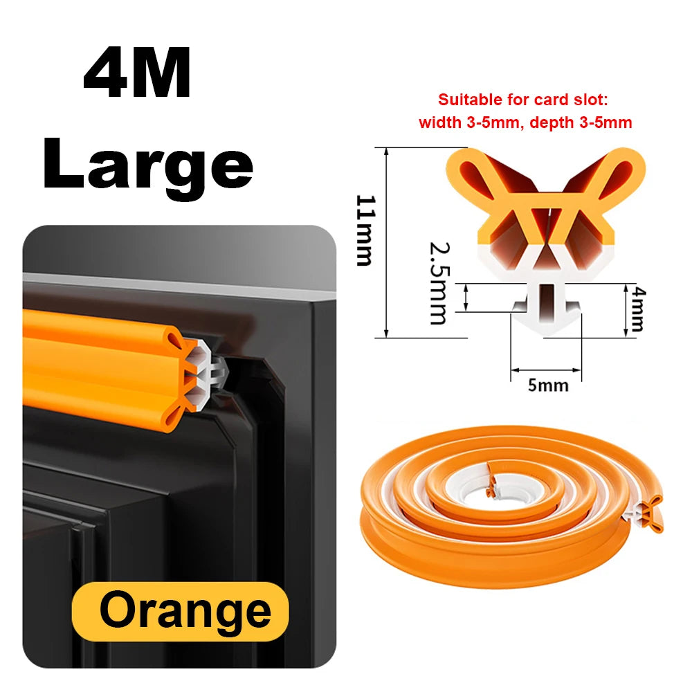 4M/Roll Window Sealing Strip Card Slot Type Soft TPE Draft Stopper Card Slot Type Multi-layer Sealing Window Weatherstripping Qme Large Orange