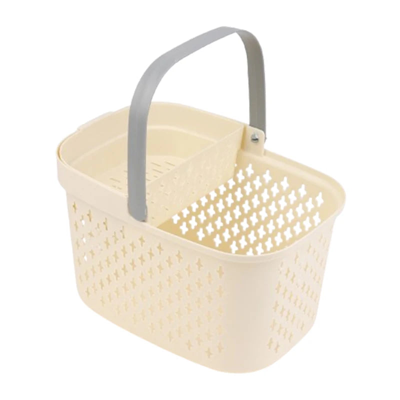 Plastic Organizer Basket Handles Drainage Toiletry Bin Stackable Qme Beige
