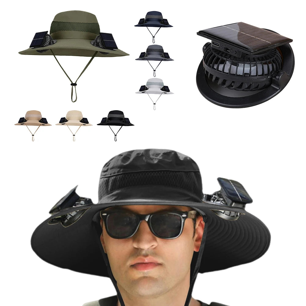 For Outdoor Camping Fishing Hiking Sunscreen Fisherman Hat Solar Fan Cap Portable Solar Charging Cap with Fan Suitable Qme