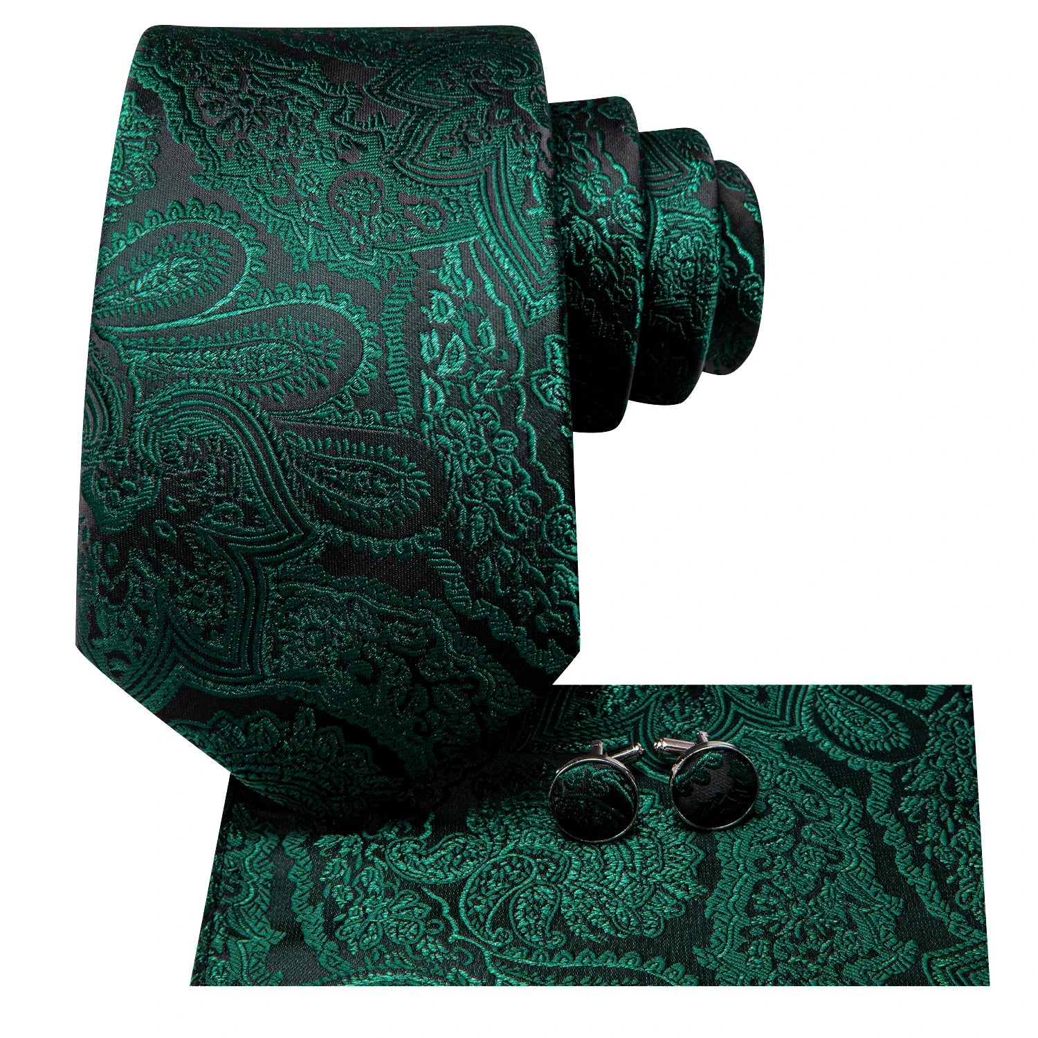 Hi-tie Paisley Dark Green Black Mens Elegant Necktie Handkerchief Qme