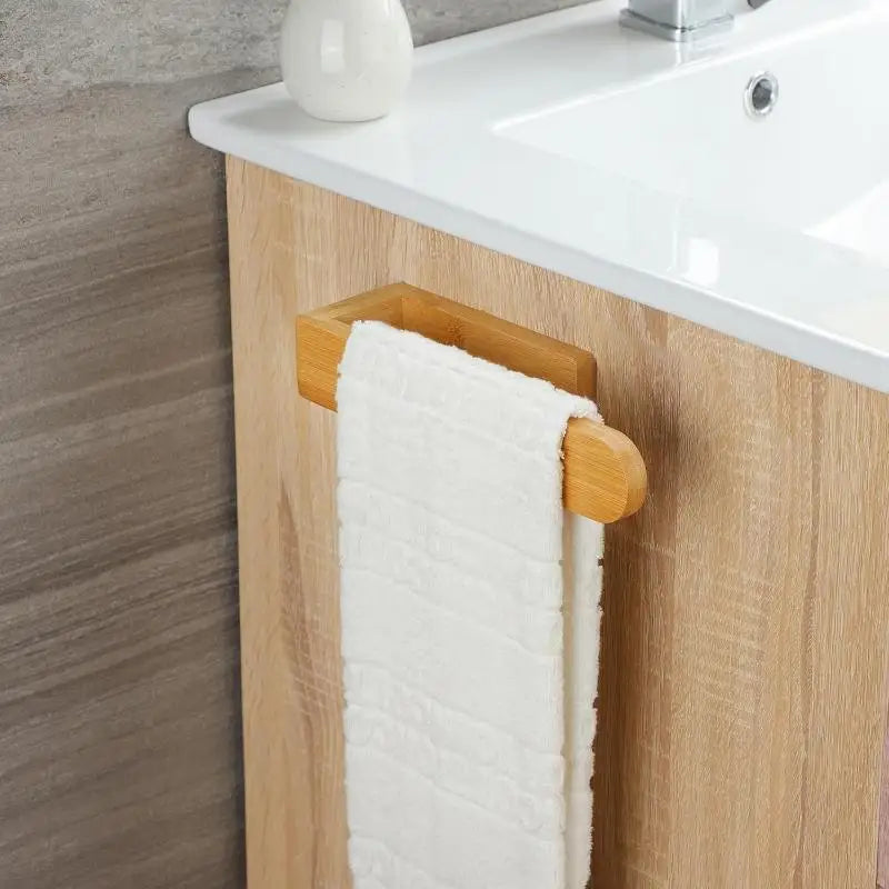 No Drill Shelf Home Kitchen Toilet Storage Bamboo Wooden Towel Rack Qme