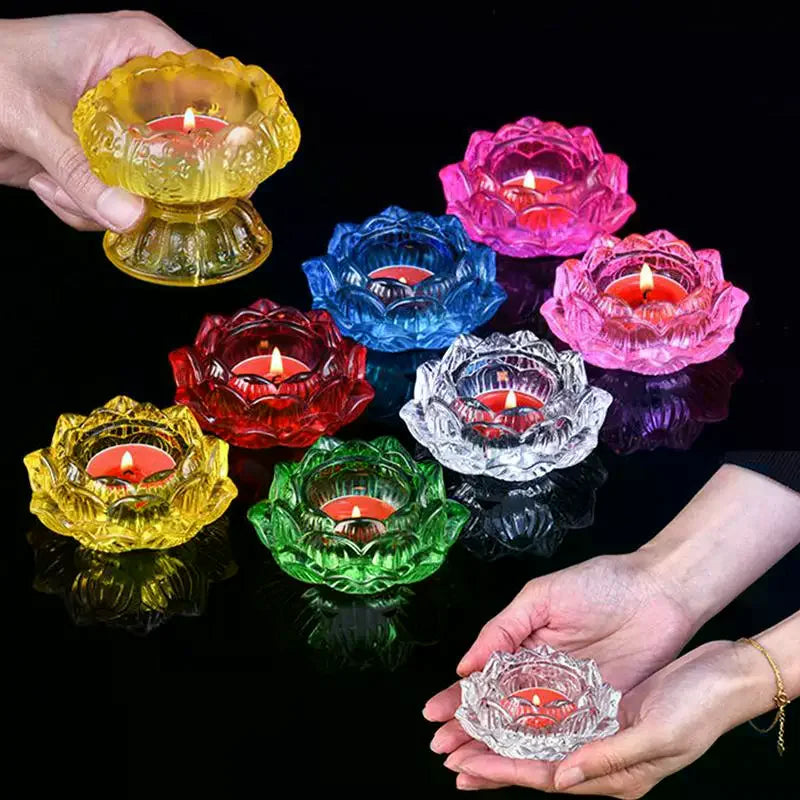 Glass Lotus Candle Holder Windproof Heat Resistant Suitable Use As Qme