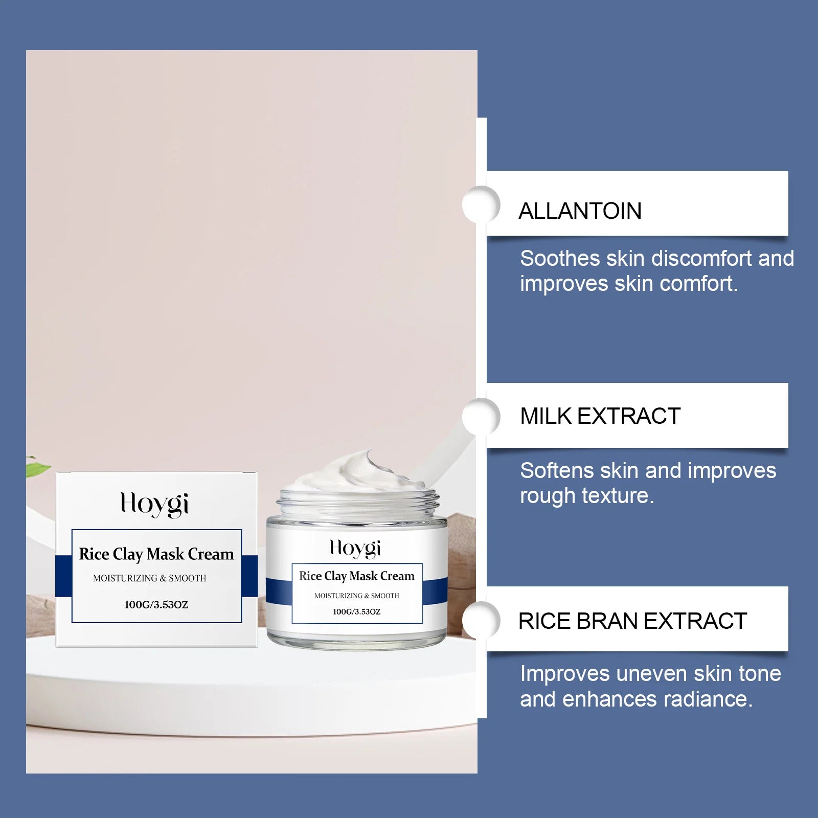 Smoothing Rice Clay Mask Cream Brightening Pore Cleansing Hydrating Mask Even Skin Tone Controls Oil Nourishing Face Mask Qme