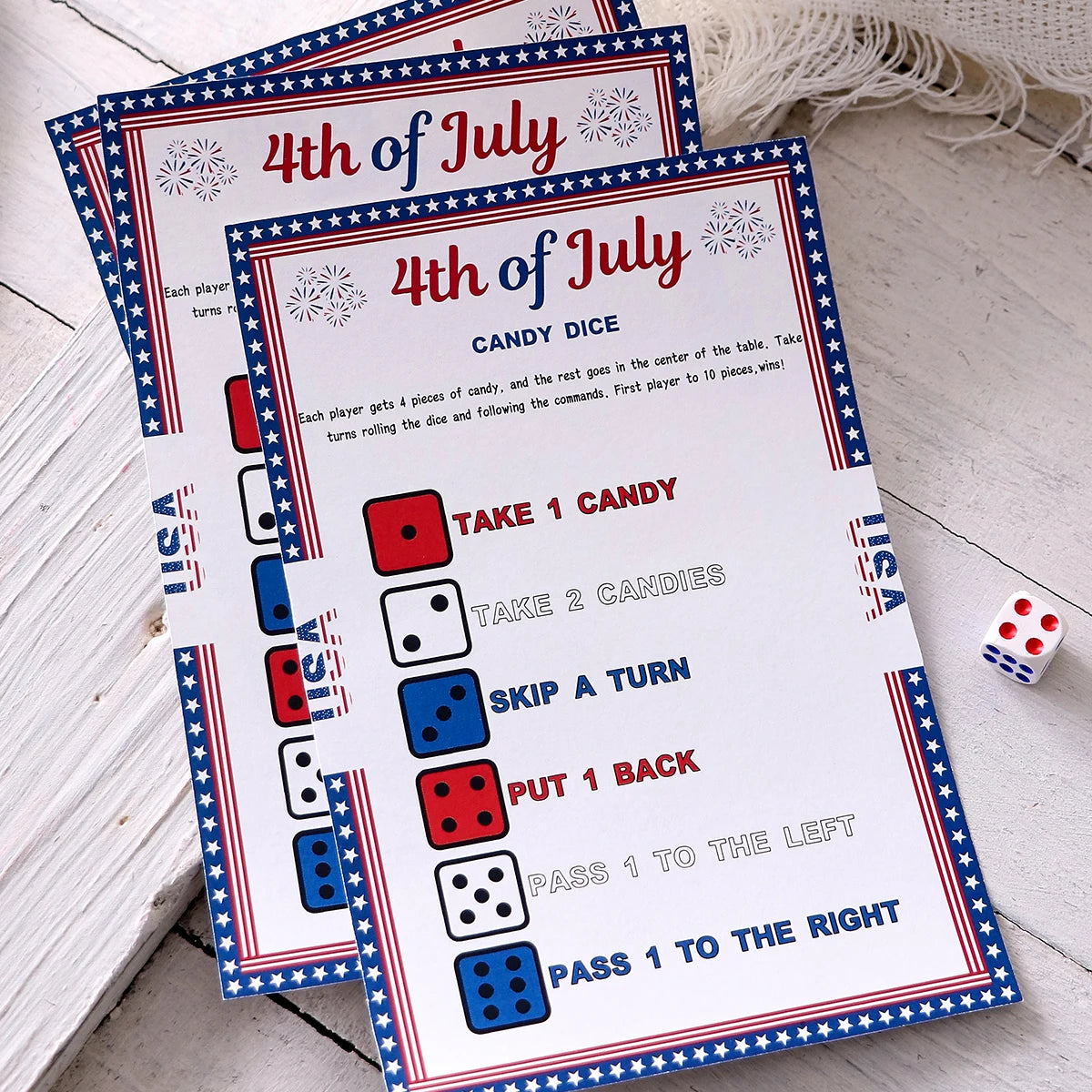 5–50Pcs Independence Day Star-Bordered Dice-Themed Game Cards—Creative Independence Day Gifts, Board Games, and Party Supplies Qme