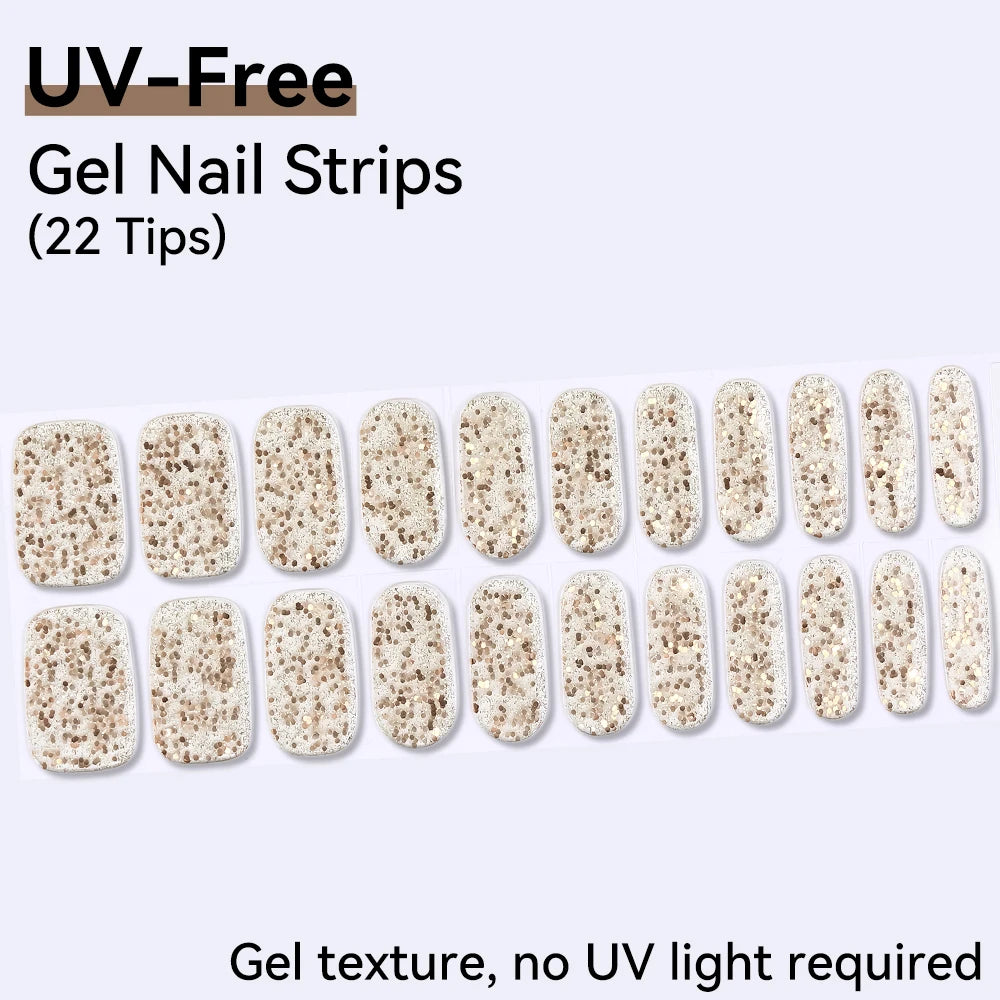 22Tips French Red Heart Kiss UV-Free Gel Nail Stickers Glitter Flower