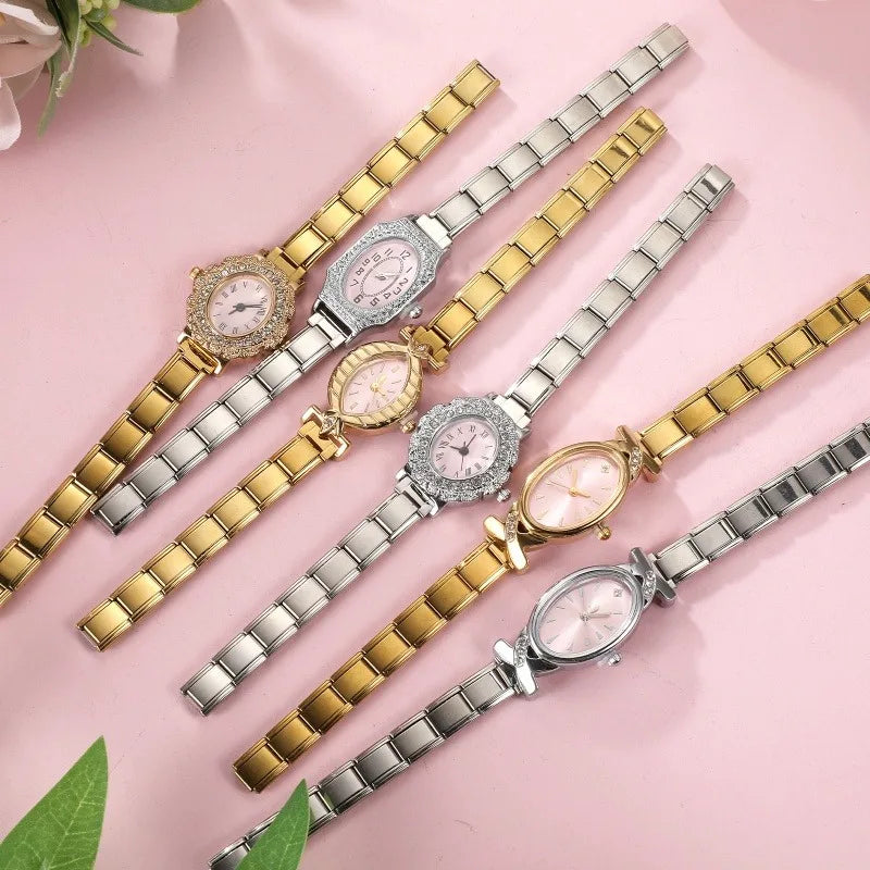 2026 1PC Women's DIY 9mm Width Italian Elastic Charm Stainless Oval Zircon Watch Bracelet Bangle For Party Friend Jewelry Gifts Qme