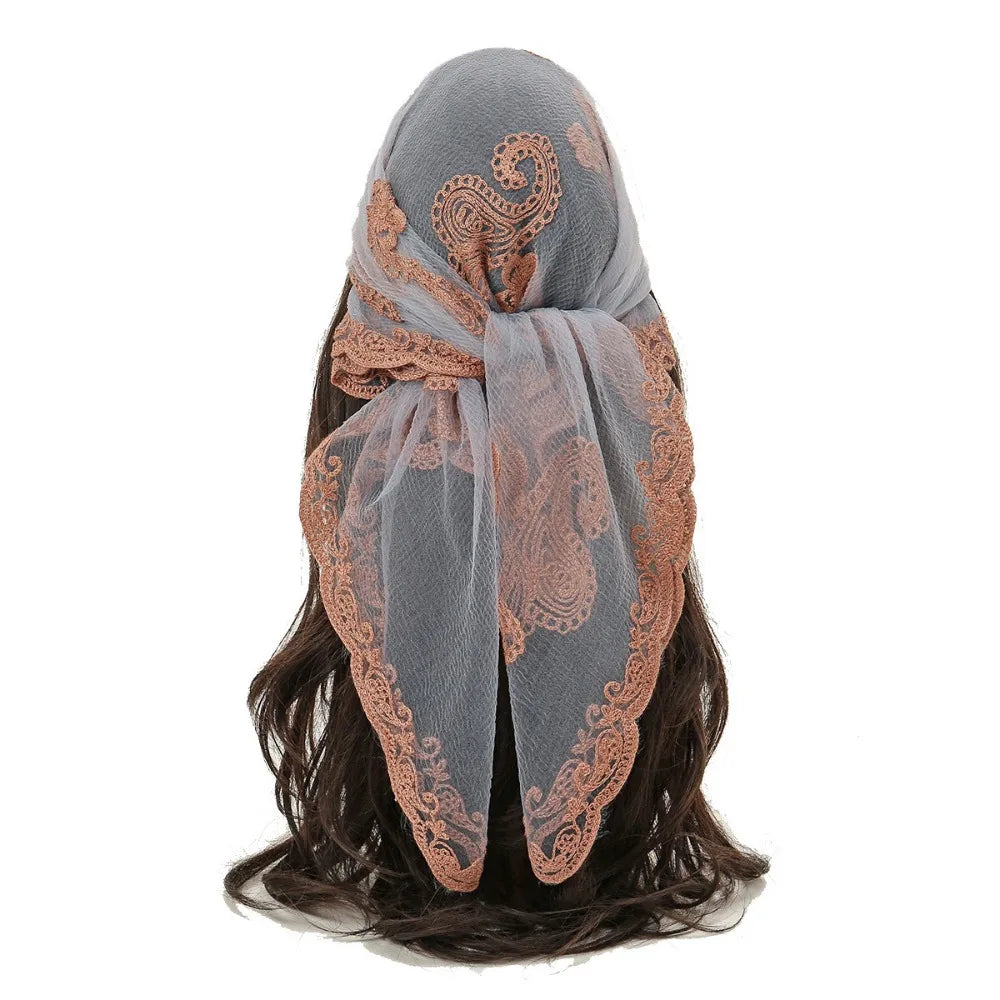 Embroidered Lace Embroidery Square Scarf Thin Cashew Pattern Lace Headwrap Breathable Fabric Lace Trim Lace Shawl Headband Qme Style 1