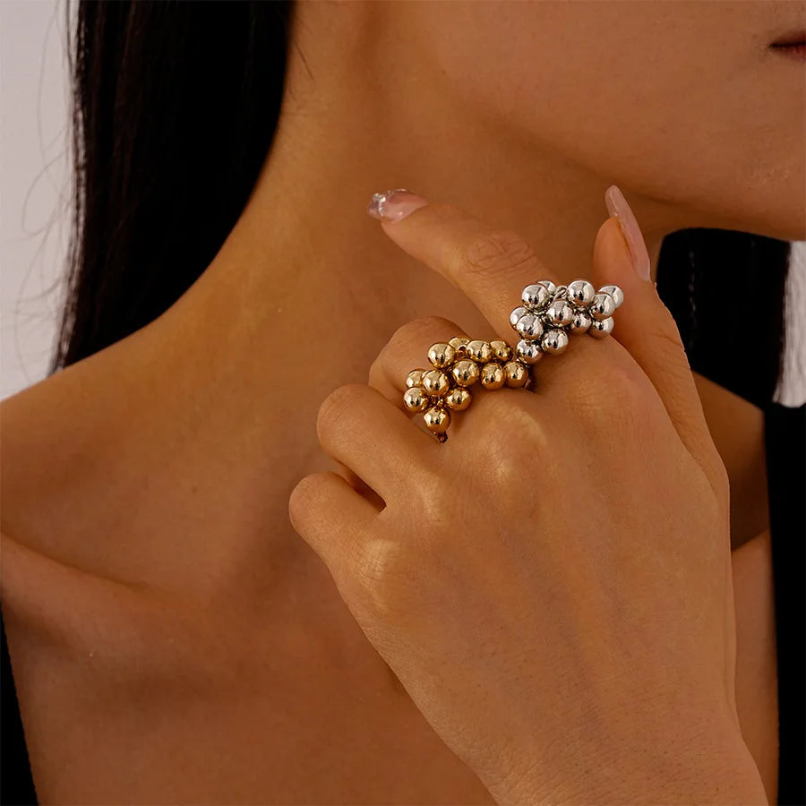 Vintage Metal Beads Ball Open Ring for Women European and American Irregular Personality Exaggerated Trend Finger Jewelry Gifts Qme
