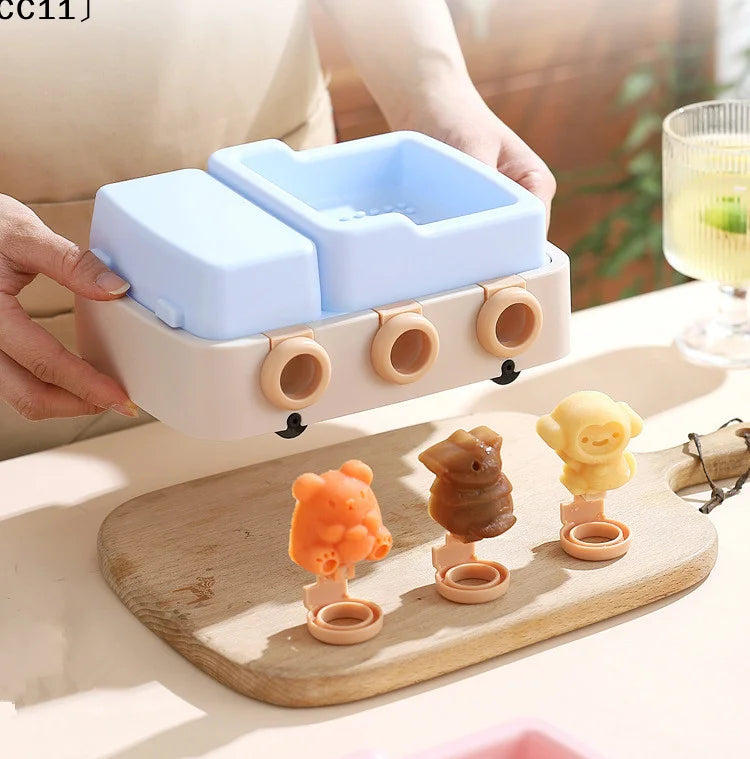 Animals Plastic Ice Cream Mold Easy Popsicle Molds Lid Sticks DIY Qme