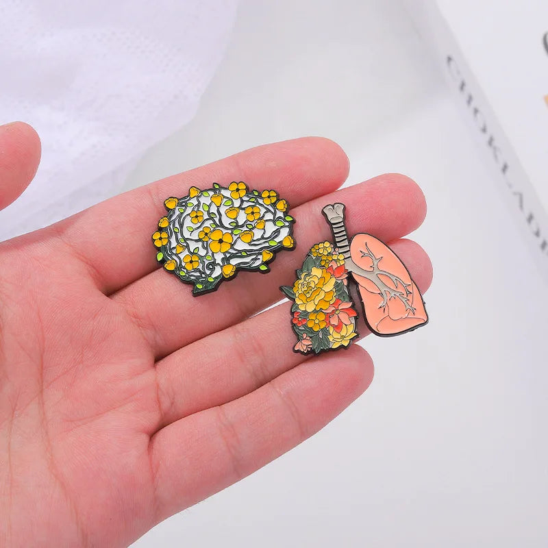 Organs Flower Enamel Pin Body Internal Heart Brain Lung Plant Butterfly Brooch Lapel Badge Medical Jewelry Punk Gift Wholesale Qme