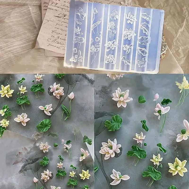 3D Silicone Transparent Nail Mold Lotus Leaves Nails Carving Mold Template DIY Nail Art Decoration Manicure Design Tools Qme