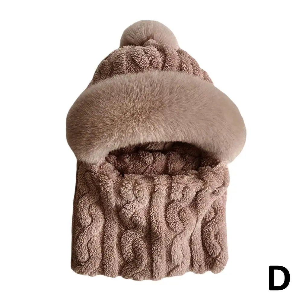 Women's Autumn Winter Thickened Scarf Mask Integrated Ear Protection Windproof Hat Parent-Child Children's Warm Head Cover Cap Qme coffee One size