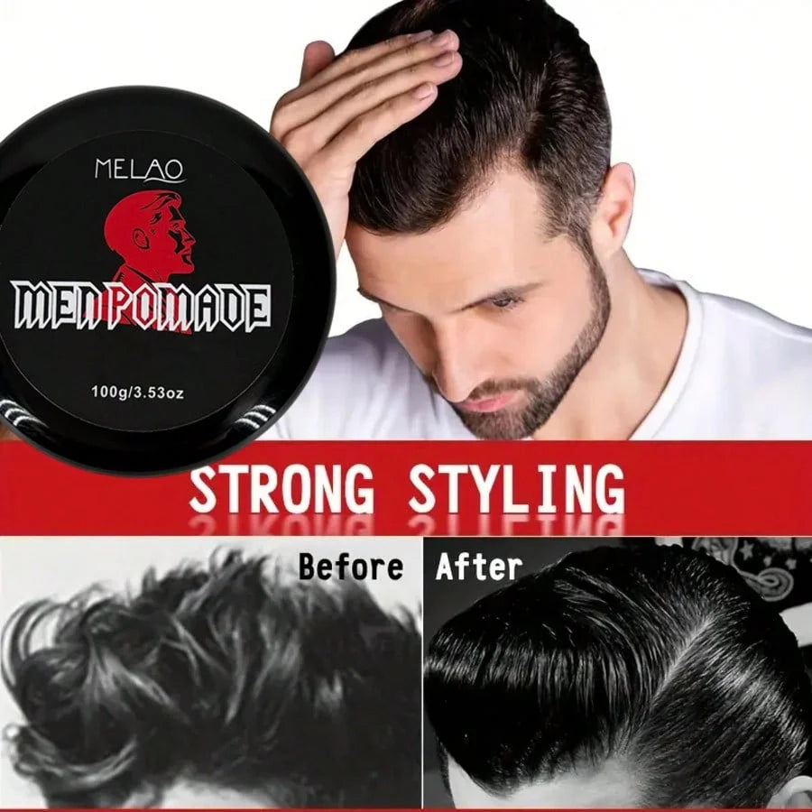 Men Pomade, MELAO Strong Hold Pomade for Men, Classic High Shine, Slick Back & Side Part Styling, 100g/3.53oz Qme