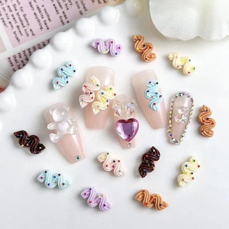 20PCS Cute Cream Strip Nail Art Parts New Mixed Colors Luminous Resin Nail Charms Ice Cream Nails Decoratioon 3D Accessories DIY Qme