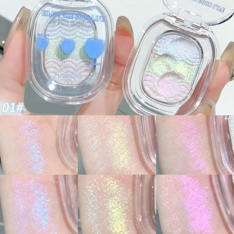 Mashed Potatoes Texture Glitter Eyeshadow Sparkling Purple Gold Pink Pearlescent Glitter Body Highlighter 3 IN 1 Makeup Palette Qme 01