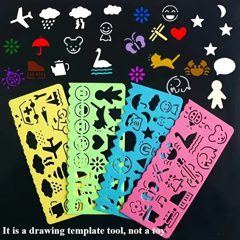 Plastic Drawing Stencils Set Plastic Ruler Animals Painting Templates Colorful Drawing Scale Template DIY Crafts Set Qme