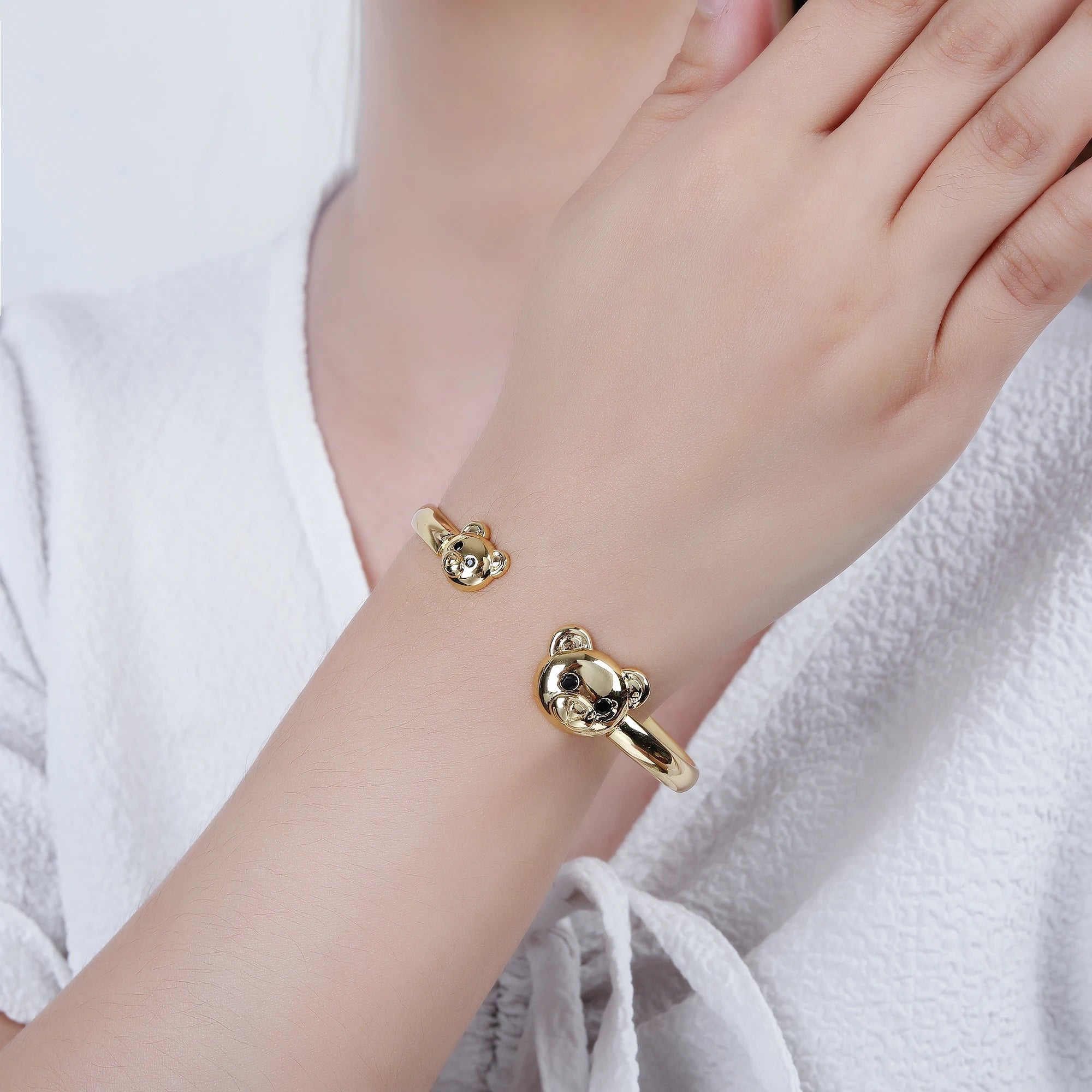 5 Color Cute Zircon Bear Open Cuff Bangle Copper Gold Plated Hip Hop Animal Bracelet Charming for Woman Girl Daily Wear Jewelry Qme