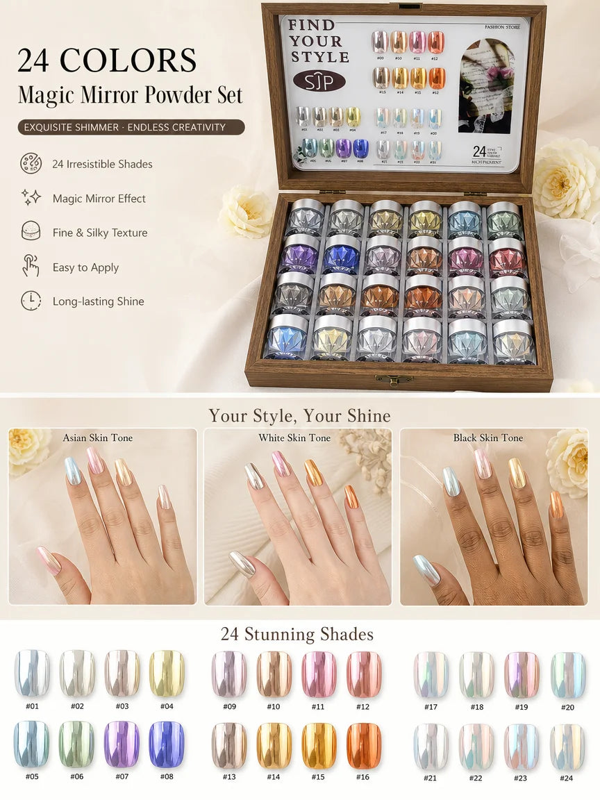 24 Aurora Chrome Powder Nai High-end Mirror Magic Storage Box Qme
