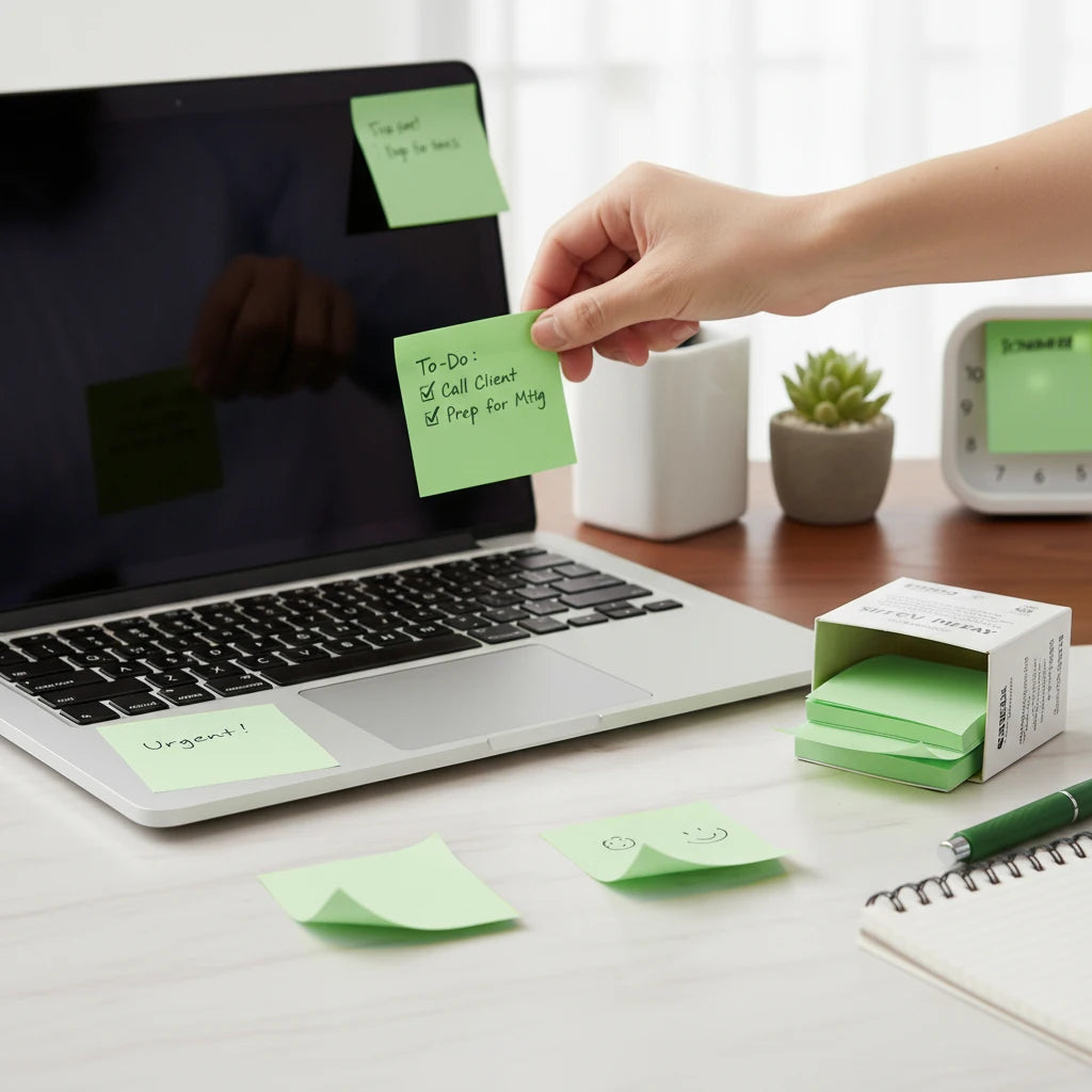 100-sheet Green Sticky Note Pad Small Strips Student Use Memo Qme