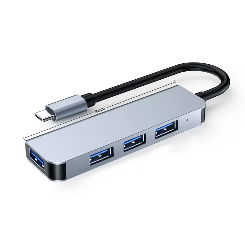 New Adapter 4 USB Ports Long-lasting Lightweight 5Gbps Transmission DC 5V 0.9A Compact Type-C Adapter for Mobile Phone Qme