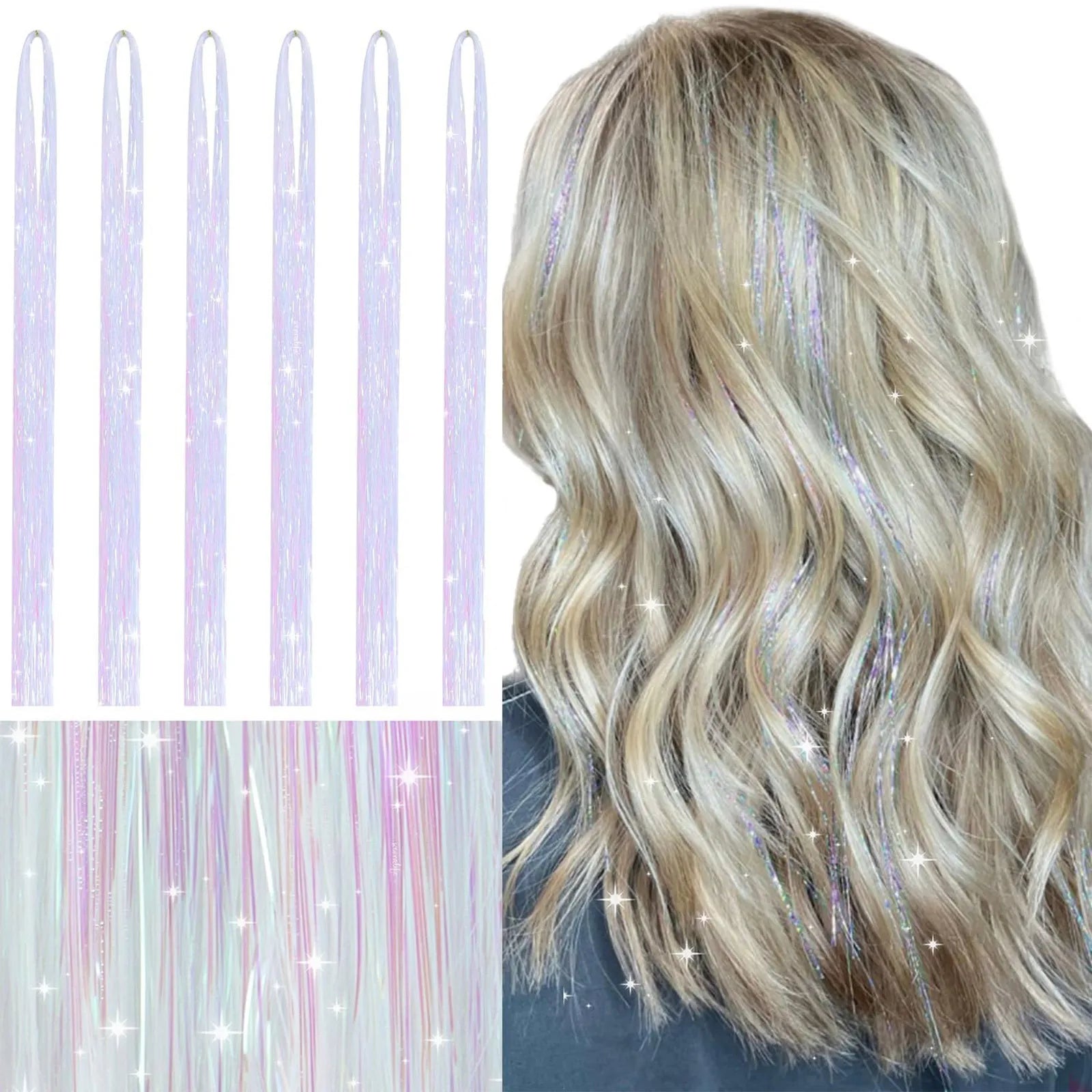 Sparkle Hair Tinsel Synthetic Rainbow Colored Strands Girls Headwear False Hair Extensions Decor Glitter Stage Performace Props Qme A