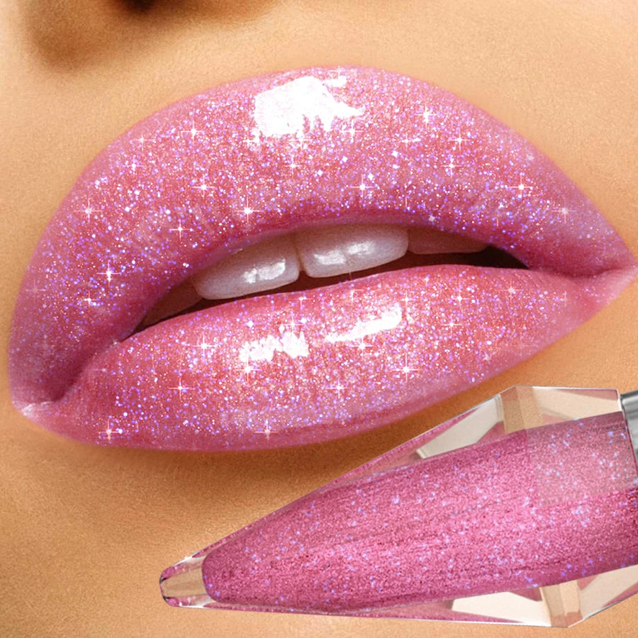 8 Glitter Shimmer Lip Gloss Moisturizing Tinted Fuller Effect Diamond Qme