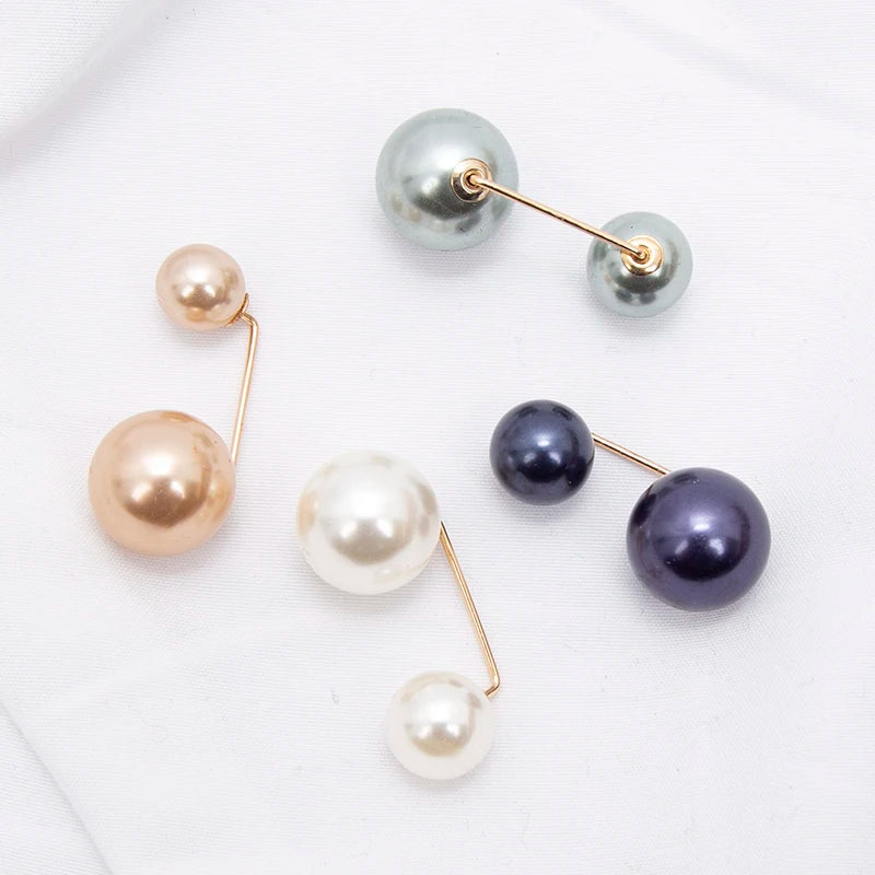 Women Tightening Waistband Pin Double Pearl Brooches Metal Lapel Pins Qme