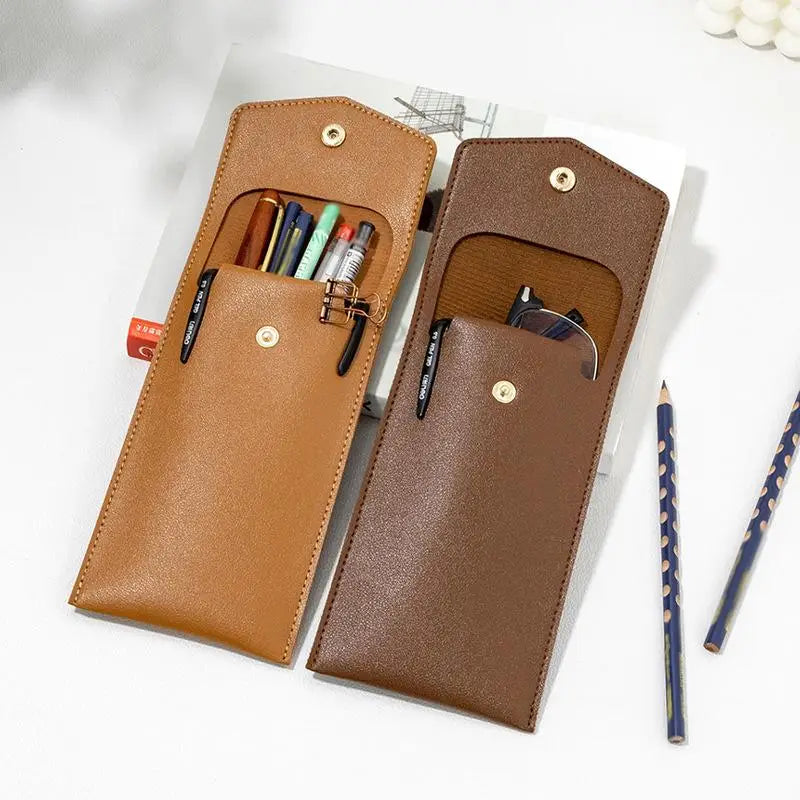 Pencilcase Faux Leather Large Capacity Multi-slot Pouch Pure Qme