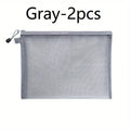2-Piece Nylon Zipper Mesh Bag Set - Multifunctional Travel Storage Bag and Cosmetic Bag - Durable, A5 Size - Black, White, Grey Qme 2pcs Gray