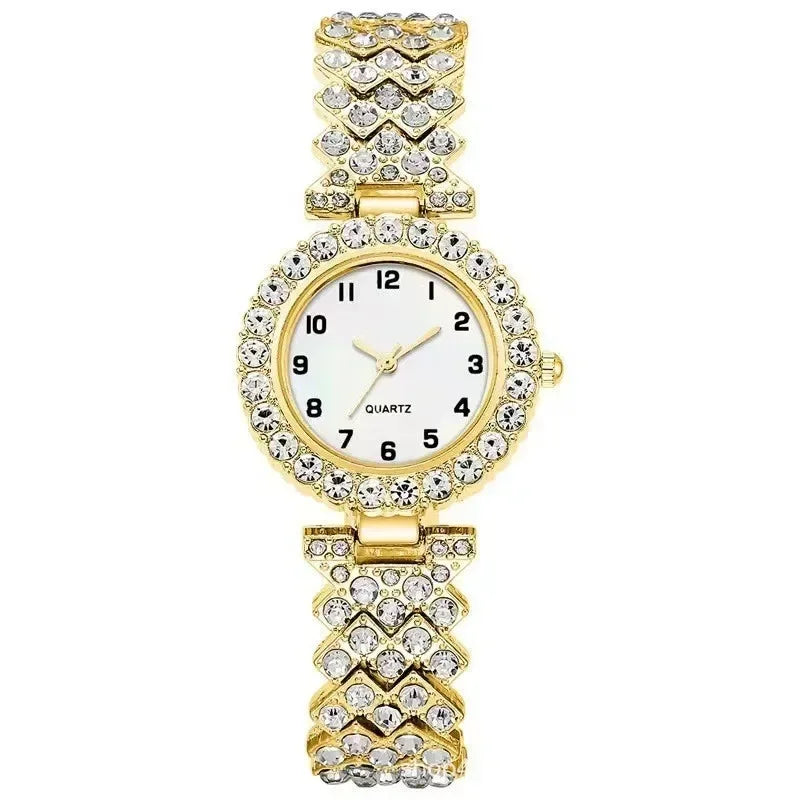 1pcs/2pcs Luxury Fashion Women Watch Set Silver Strap Ladies Quartz Wristwatch Alloy Bracelet for Ladies Jewelry Set Clock Gift Qme Gold