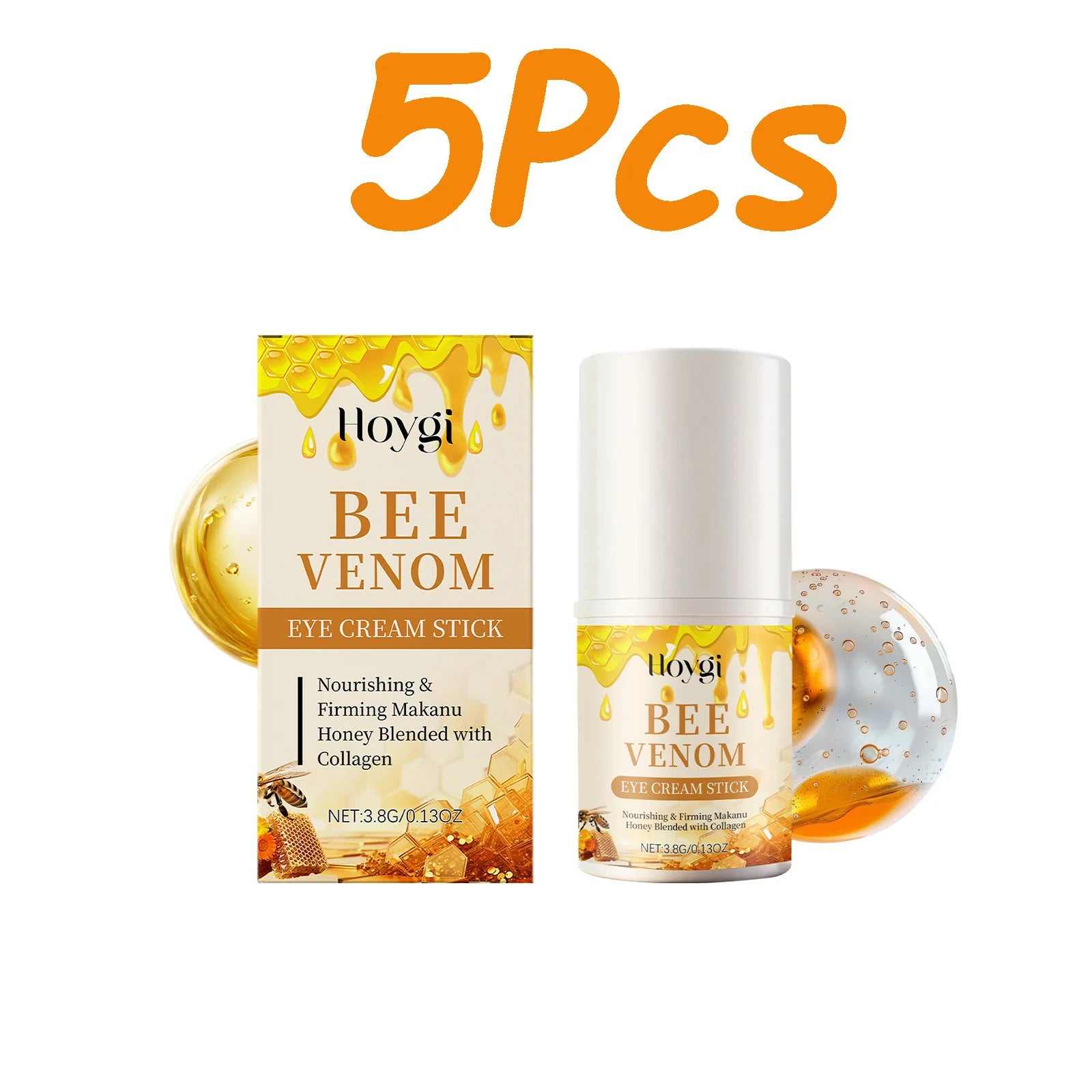 Bee Venom Firming Eye Cream Stick Dark Circles Remove Eye Bags for Under Eye Honey Lifting Brightening Anti-Puffiness Eye Care Qme 5 x 3.8g Boxed